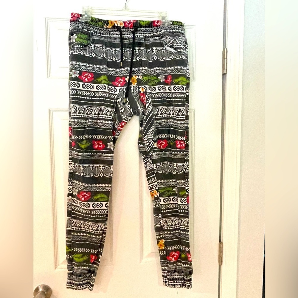 Smoke Rise Stretch Jogger Pants Hawaiian Floral Flower Print